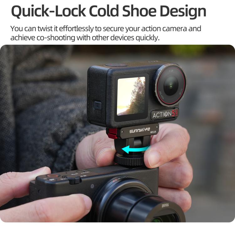 Sunnylife AD118 Sunnylife Cold Shoe Magnetic Quick Release Adapter Mount 1/4 180 Tilt Adjustable Selfie Stick Adapter Stand For DJI Osmo 360 / Action 5 Pro / 4 / 3, AD118 For DJI Osmo 360 / Action 5 Pro