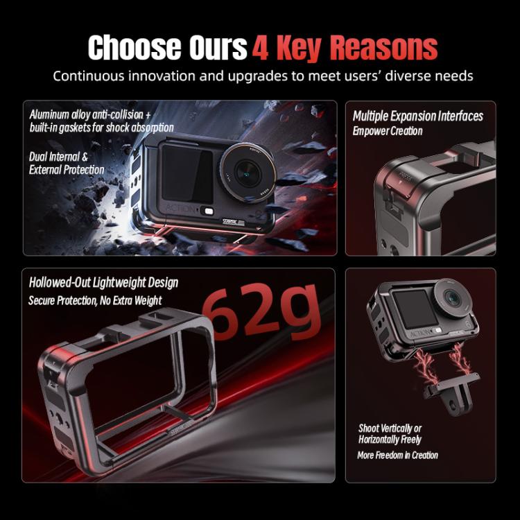 For DJI Osmo Action 6 STARTRC Metal Cage Frame with Cold Shoe, For DJI Osmo Action 6 Metal Cage