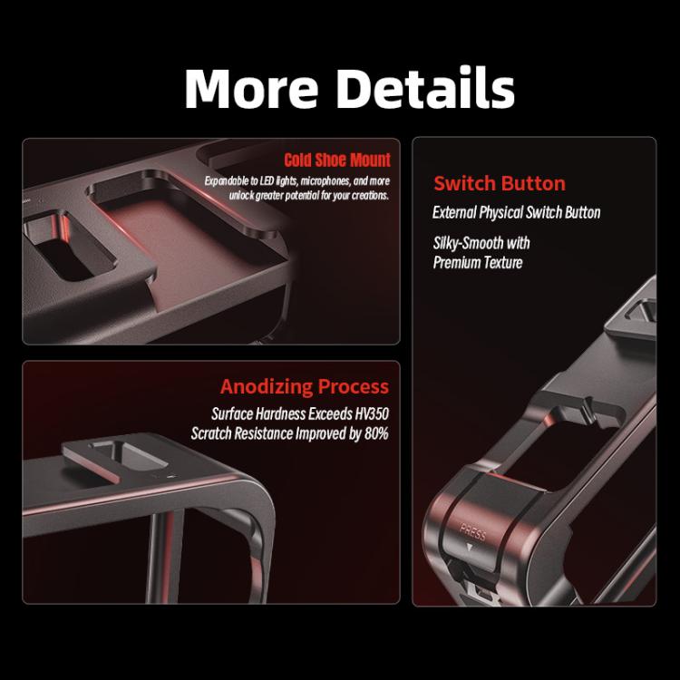 For DJI Osmo Action 6 STARTRC Metal Cage Frame with Cold Shoe, For DJI Osmo Action 6 Metal Cage