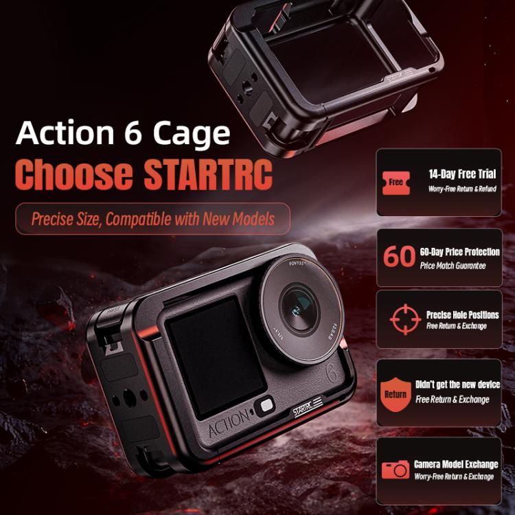 For DJI Osmo Action 6 STARTRC Metal Cage Frame with Cold Shoe, For DJI Osmo Action 6 Metal Cage