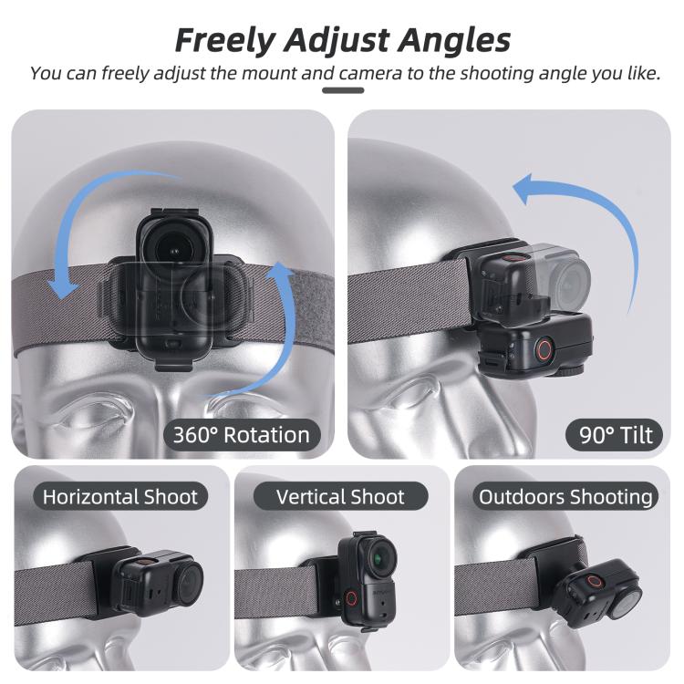 For DJI Osmo Nano Sunnylife 360 Rotation Vertical-Horizontal Head Strap with Adapter Adjustable Head Lanyard Braided Safe Rope