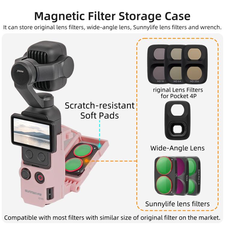 For DJI Osmo Pocket 4P / 4 Sunnylife Handheld Magnetic Mount with Filter Box Tabletop Base Bracket Angles Adjustable Holder, OP4-ZJ185