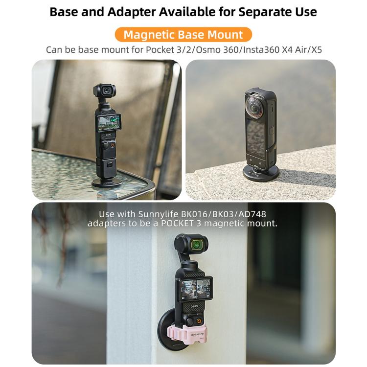 Sunnylife Quick-Release Magnetic Base Mount 1/4 180 Tilt Adjustable Tabletop Base Bracket For DJI Osmo 360 / Action 5 Pro / 4 / 3 / 2, DZ-140 For DJI Osmo 360 / Action 5 Pro
