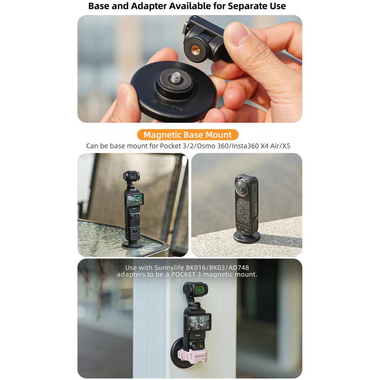 Sunnylife Quick-Release Dual-Direction Magnetic Base Mount 1/4 180 Tilt Adjustable Tabletop Base Bracket For DJI Osmo Nano / Action 6, DZ-141 For DJI Osmo Nano / Action 6