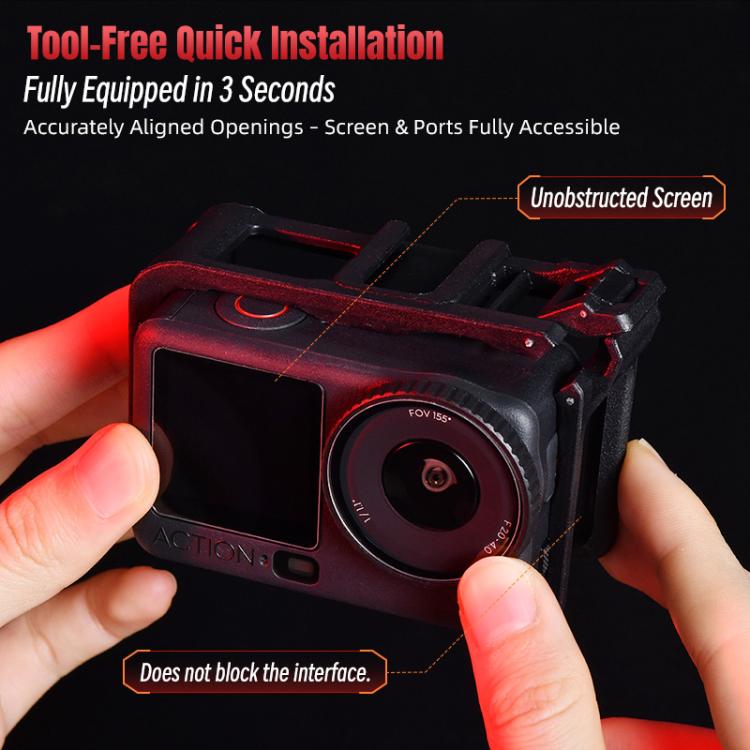 For DJI Osmo Action 6 STARTRC Plastic Cage Vertical-Horizontal Expansion Adapter Frame with Cold Shoe, For DJI Osmo Action 6 Plastic Cage
