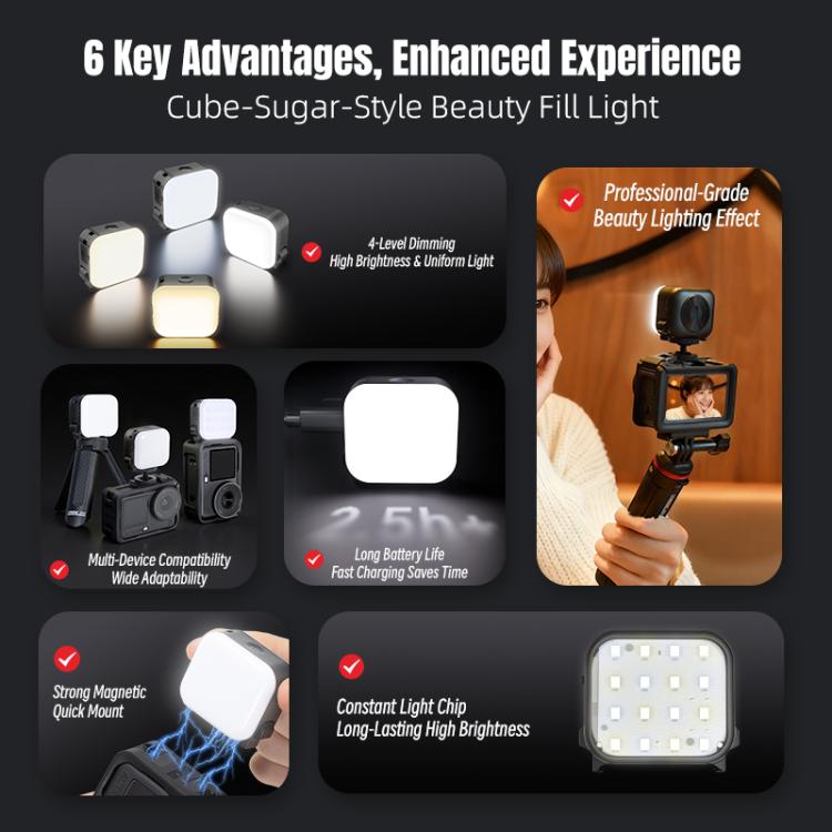 For DJI Osmo Pocket 3 STARTRC Cat Ears Magnetic Three Colors LED Fill Light with Fixed Clamp, For DJI Osmo Action 6 / 5 Pro / 4 / 3
