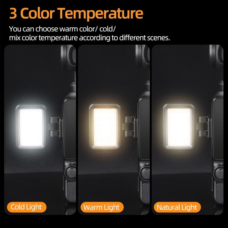 For DJI Osmo Pocket 3 Sunnylife Adjustable LED Video Light Quick-Release Fill Light Tri-Color Dimmable Portable Fill Lamp