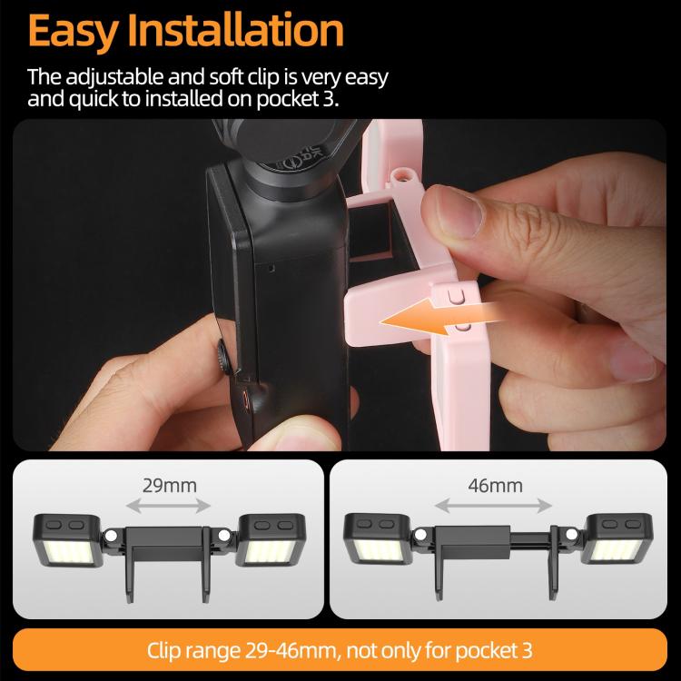 For DJI Osmo Pocket 3 Sunnylife Adjustable LED Video Light Quick-Release Fill Light Tri-Color Dimmable Portable Fill Lamp