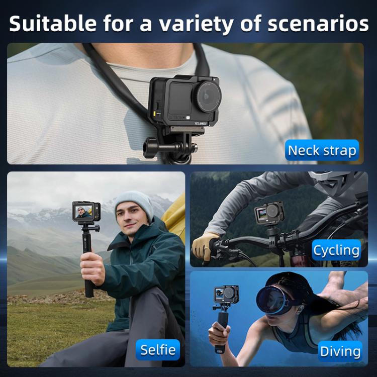 For DJI Osmo Action 6 YELANGU Metal Camera Cage Frame with Cold Shoe, For DJI Osmo Action 6 Cage