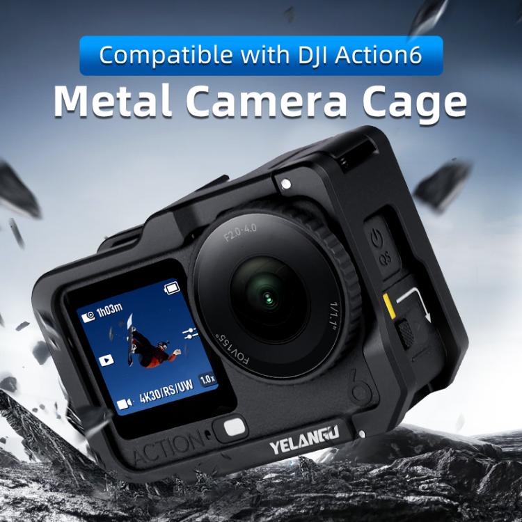 For DJI Osmo Action 6 YELANGU Metal Camera Cage Frame with Cold Shoe, For DJI Osmo Action 6 Cage