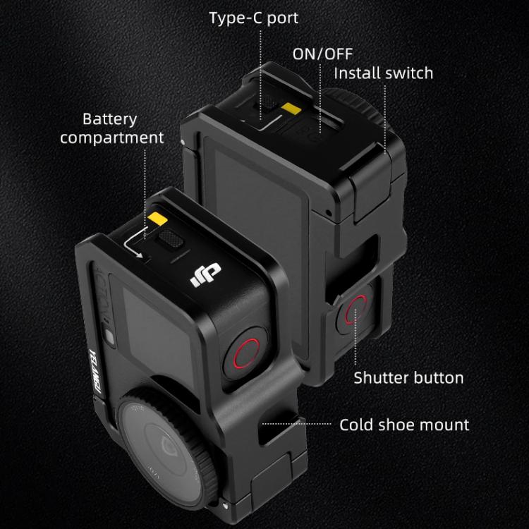 For DJI Osmo Action 6 YELANGU Metal Camera Cage Frame with Cold Shoe, For DJI Osmo Action 6 Cage