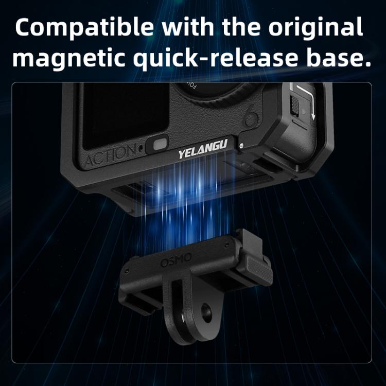 For DJI Osmo Action 6 YELANGU Metal Camera Cage Frame with Cold Shoe, For DJI Osmo Action 6 Cage