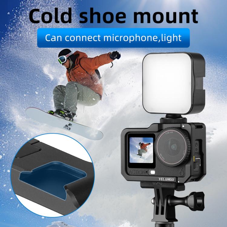 For DJI Osmo Action 6 YELANGU Metal Camera Cage Frame with Cold Shoe, For DJI Osmo Action 6 Cage