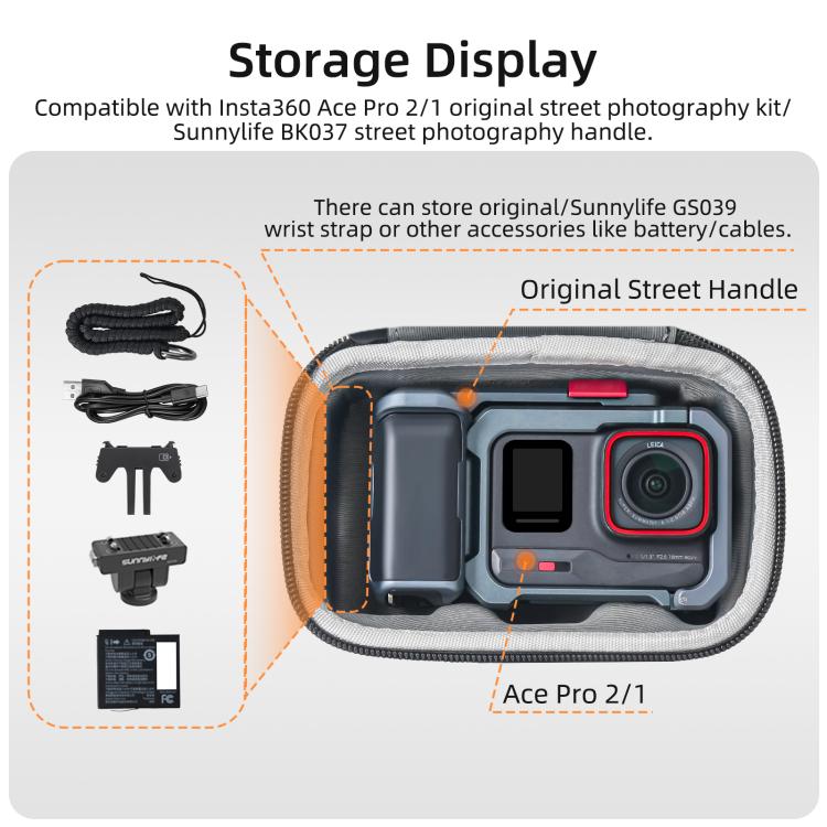 Sunnylife Portable Carrying Case Mini Handbag Storage Bag for Insta360 Ace Pro 2 / 1 Street Photography Kit, For Insta360 Ace Pro 2 / 1 Street Photography Kit