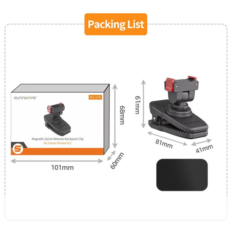 For DJI Osmo Pocket 4 / 3 Sunnylife Magnetic Quick-Release Adjustable Backpack Clip Action Camera Clamp Vertical-Horizontal Mount, For DJI Osmo Pocket 4 / 3 Vertical-Horizontal Mount