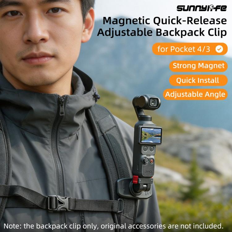 For DJI Osmo Pocket 4 / 3 Sunnylife Magnetic Quick-Release Adjustable Backpack Clip Action Camera Clamp Vertical-Horizontal Mount, For DJI Osmo Pocket 4 / 3 Vertical-Horizontal Mount
