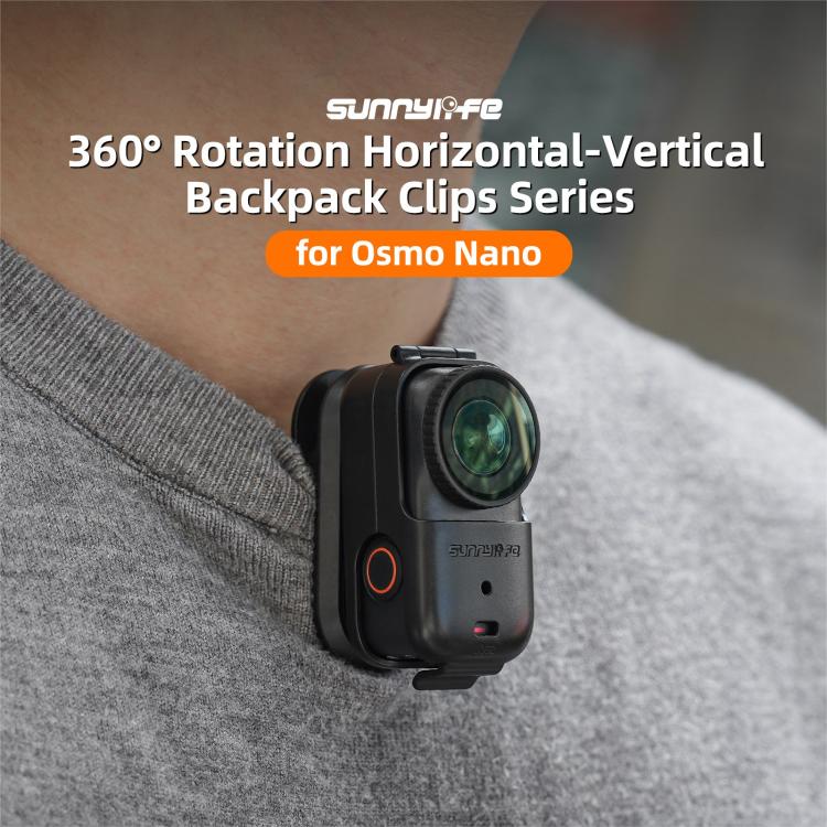 For DJI Osmo Nano Sunnylife Backpack Clip Action Camera Clamp 360 Rotation Vertical-Horizontal Mount 90 Tilt Upgraded Backpack Clip