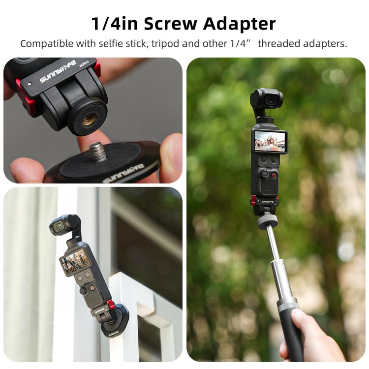 For DJI Osmo Pocket 4 / 3 Sunnylife Quick Release Adapter Mount 1/4 inch Interface 180 Degree Tilt Selfie Stick Adapter Stand, AD159 For DJI Osmo Pocket 4 / 3