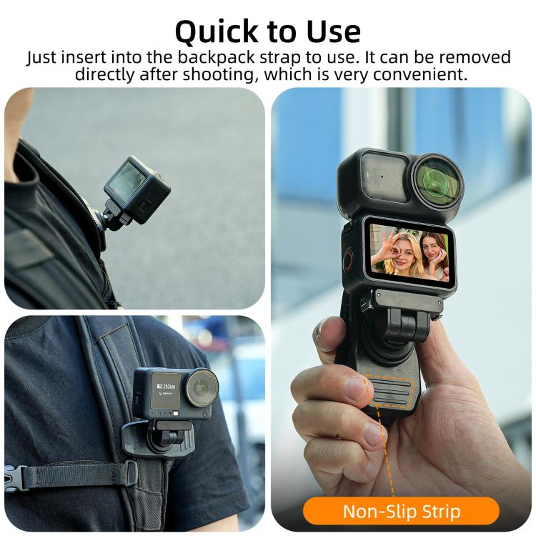 Sunnylife Magnetic Quick-Release Backpack Clip Adjustable Action Camera Clamp Vertical-Horizontal Mount for DJI Osmo Nano / Action 6, MJ-172 For DJI Osmo Nano / Action 6