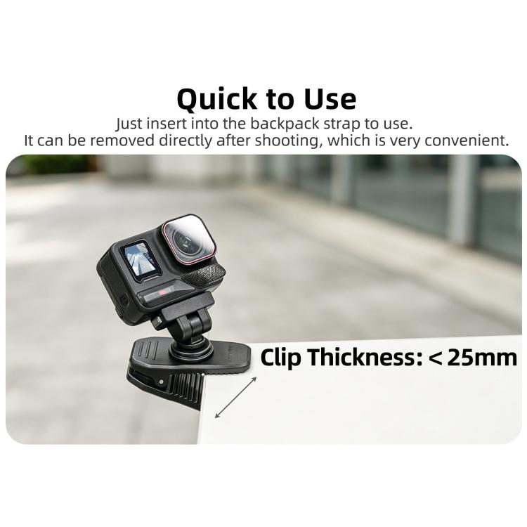 Sunnylife Magnetic Quick-Release Backpack Clip Action Camera Clamp Vertical-Horizontal Mount for Insta360 X4 Air / X5 / Ace / Ace Pro 2 / 1, For Insta360 X4 Air / X5 / Ace / Ace Pro 2 / 1