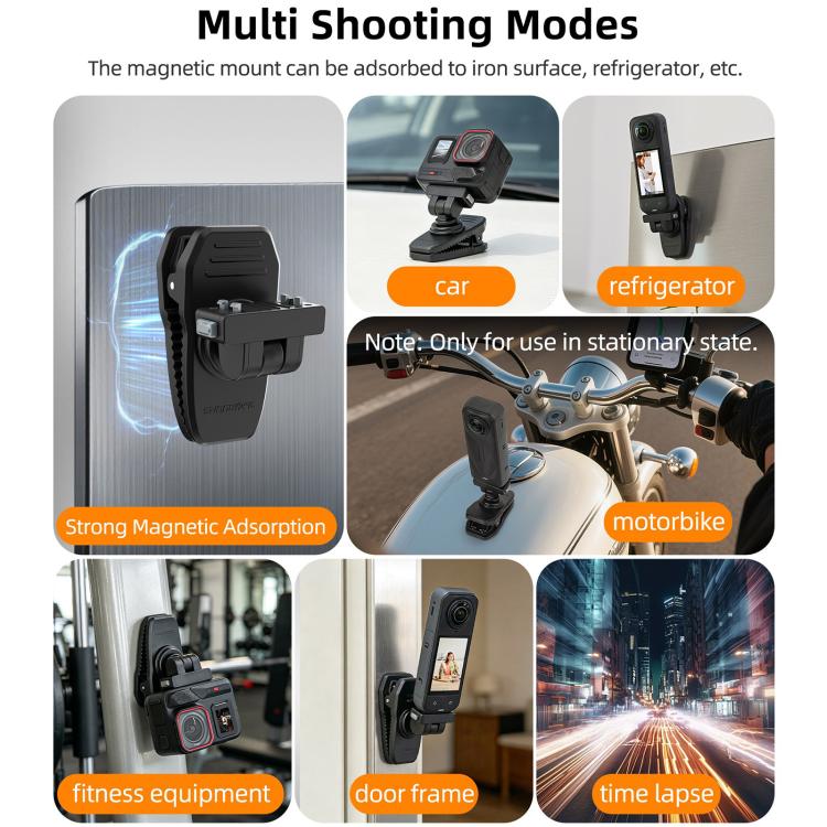 Sunnylife Magnetic Quick-Release Backpack Clip Action Camera Clamp Vertical-Horizontal Mount for Insta360 X4 Air / X5 / Ace / Ace Pro 2 / 1, For Insta360 X4 Air / X5 / Ace / Ace Pro 2 / 1
