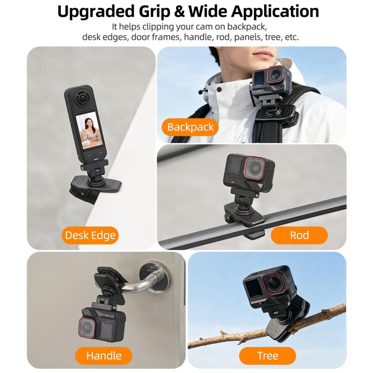 Sunnylife Magnetic Quick-Release Backpack Clip Action Camera Clamp Vertical-Horizontal Mount for Insta360 X4 Air / X5 / Ace / Ace Pro 2 / 1, For Insta360 X4 Air / X5 / Ace / Ace Pro 2 / 1