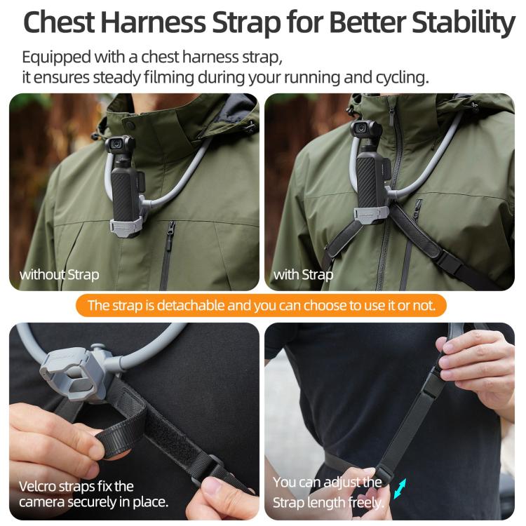 For DJI Osmo Pocket 4 / 3 Sunnylife Adjustable POV Neck Mount Hand Free Video Vlog Neck Selfie Holder with Body Strap, For DJI Osmo Pocket 4 / 3