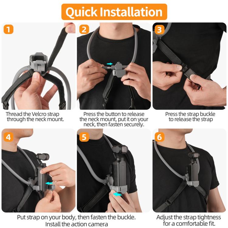 For DJI Osmo Pocket 4 / 3 Sunnylife Adjustable POV Neck Mount Hand Free Video Vlog Neck Selfie Holder with Body Strap, For DJI Osmo Pocket 4 / 3