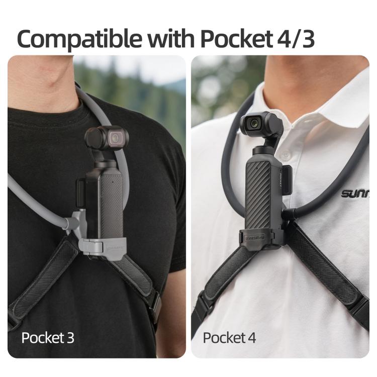 For DJI Osmo Pocket 4 / 3 Sunnylife Adjustable POV Neck Mount Hand Free Video Vlog Neck Selfie Holder with Body Strap, For DJI Osmo Pocket 4 / 3