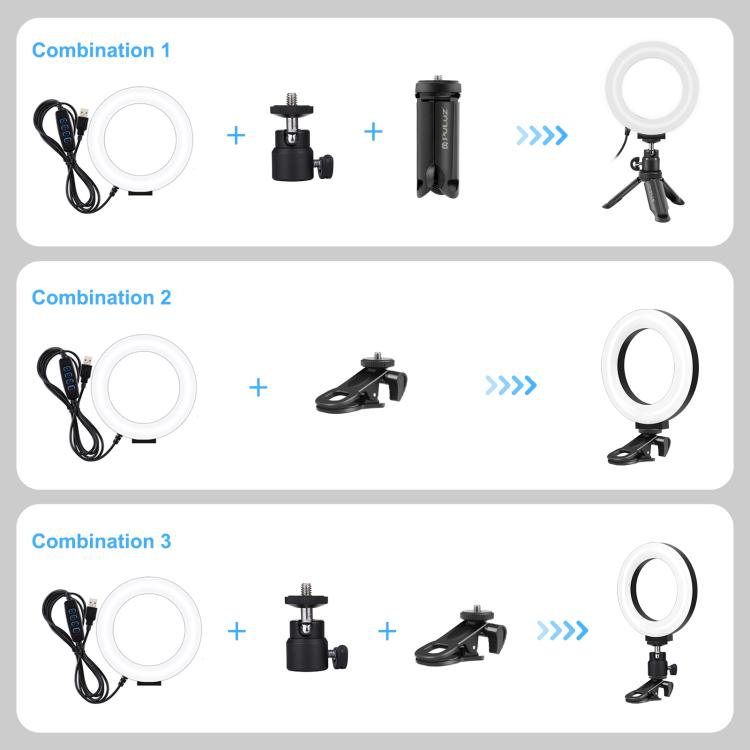 PULUZ 4.7 inch 12cm Ring Selfie Light 3 Modes USB Dimmable Dual Color Temperature LED Curved Vlogging Photography Video Lights with Monitor Clip Holder, 4.7 inch 12cm