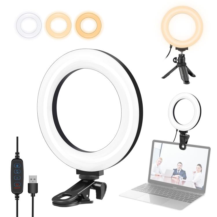 PULUZ 6.2 inch 16cm Ring Selfie Light 3 Modes USB Dimmable Dual Color Temperature LED Curved Vlogging Photography Video Lights with Monitor Clip Holder, 6.2 inch 16cm