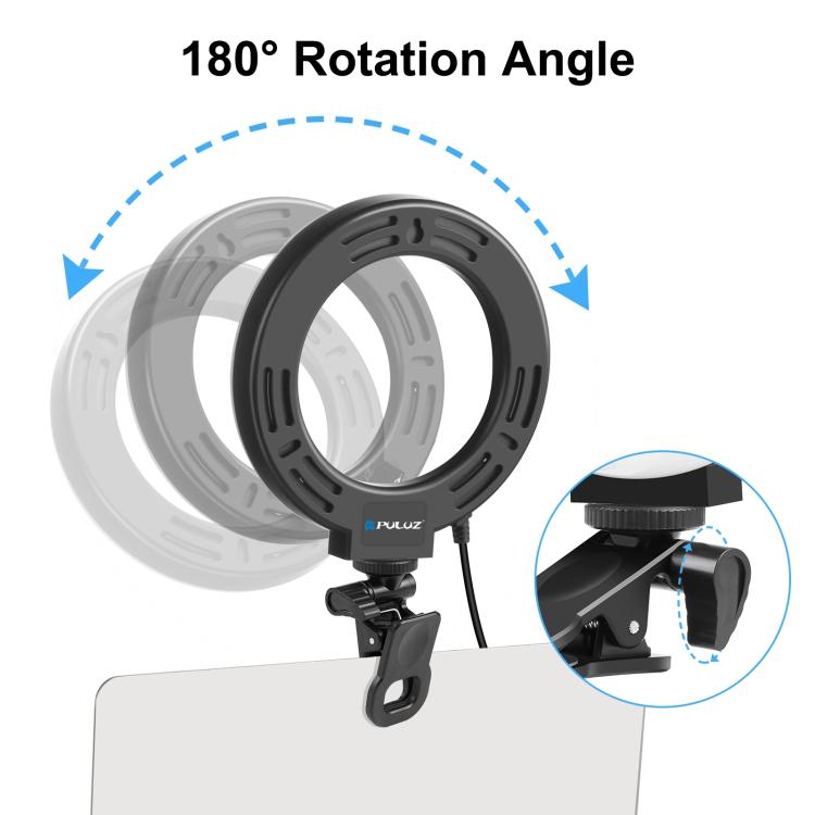 PULUZ 6.2 inch 16cm Ring Selfie Light 3 Modes USB Dimmable Dual Color Temperature LED Curved Vlogging Photography Video Lights with Monitor Clip Holder, 6.2 inch 16cm