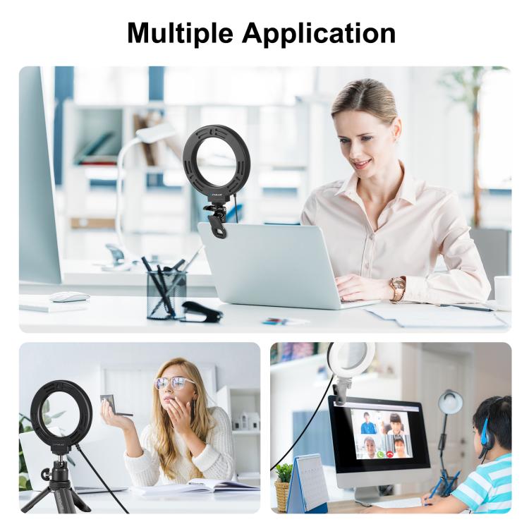 PULUZ 6.2 inch 16cm Ring Selfie Light 3 Modes USB Dimmable Dual Color Temperature LED Curved Vlogging Photography Video Lights with Monitor Clip Holder, 6.2 inch 16cm