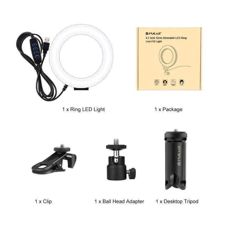 PULUZ 6.2 inch 16cm Ring Selfie Light 3 Modes USB Dimmable Dual Color Temperature LED Curved Vlogging Photography Video Lights with Monitor Clip Holder, 6.2 inch 16cm
