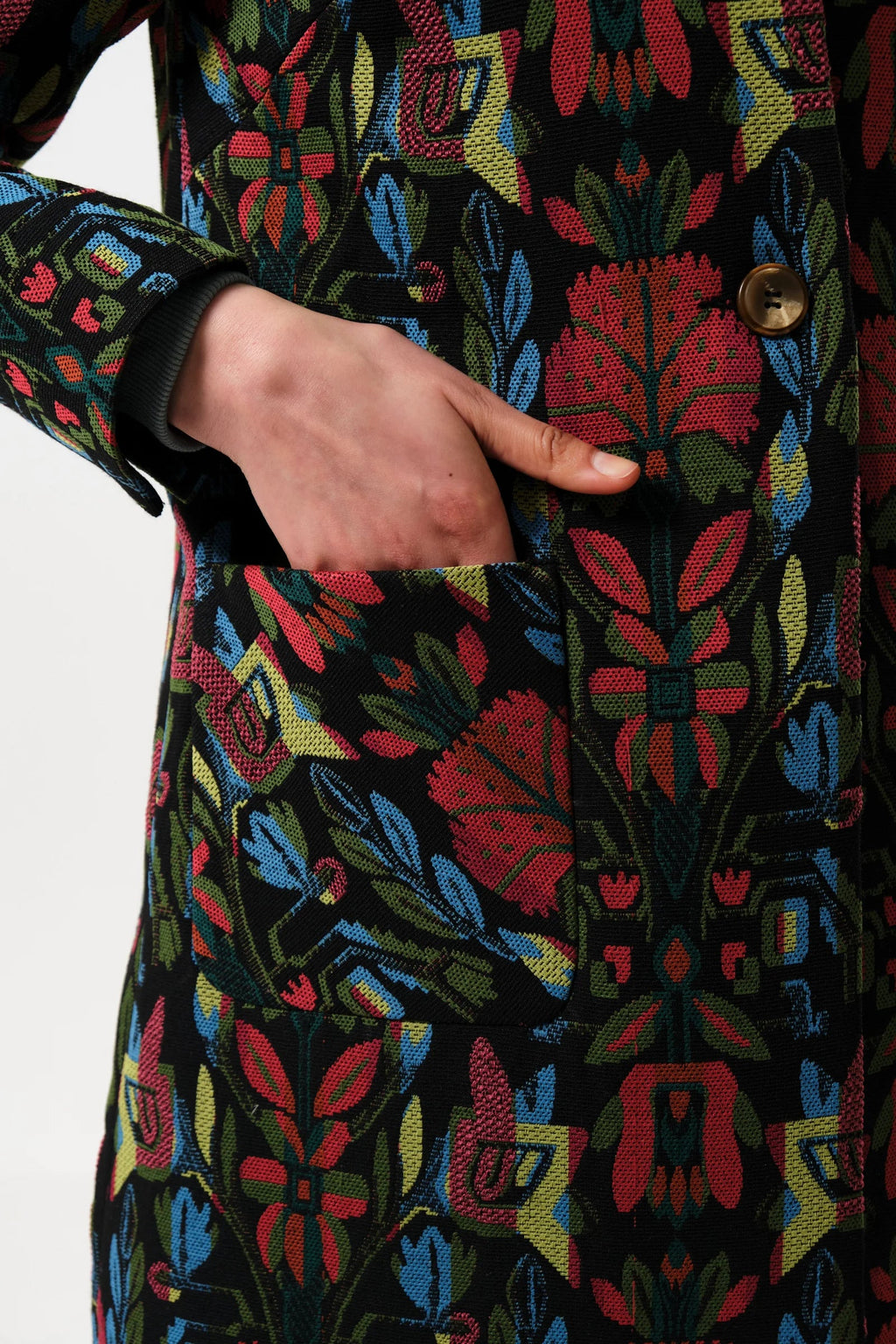 Dryden Folk Jacquard Fur Collared Coat