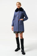 Dryden Herringbone Fur Collared Coat - Blue