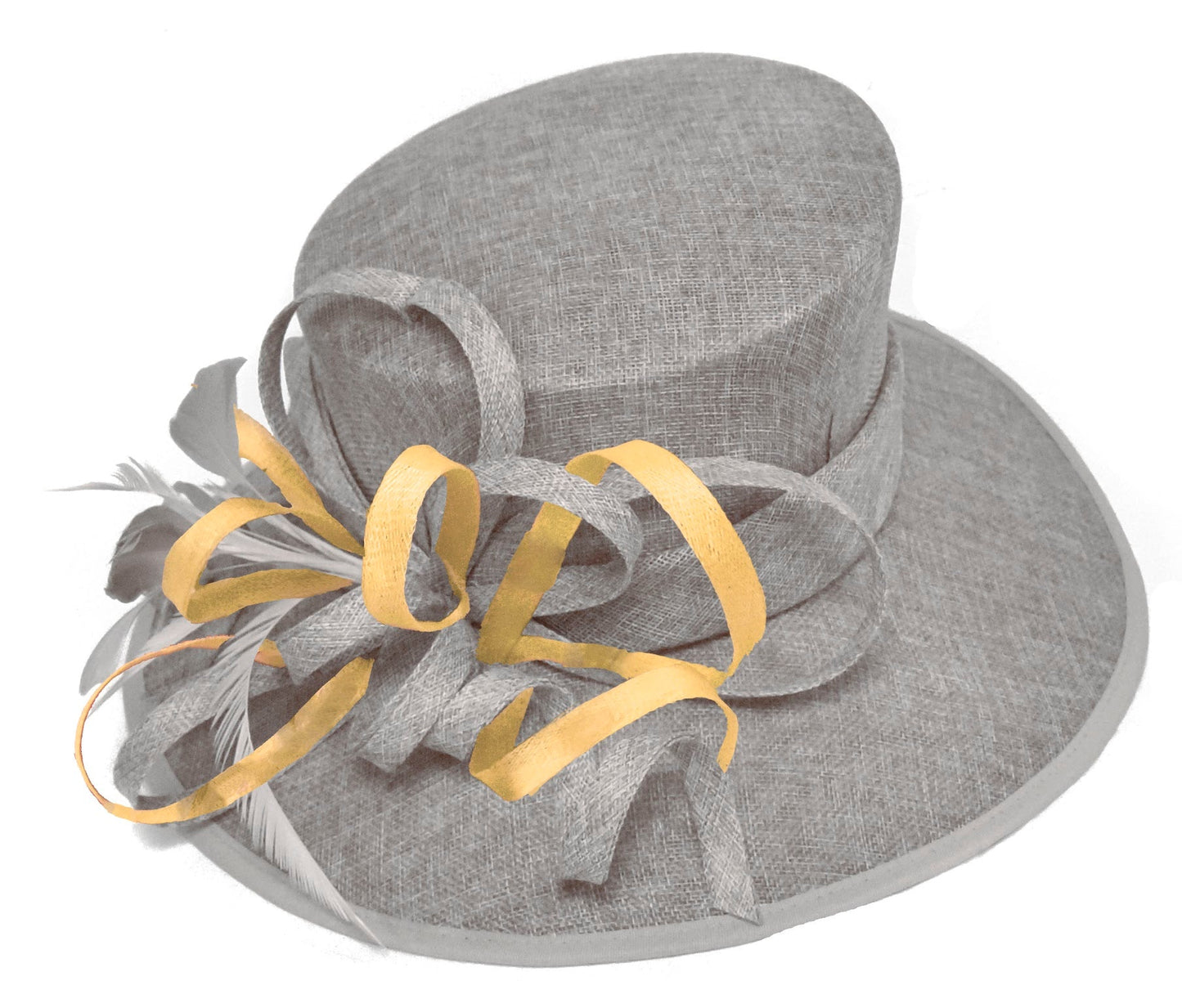 Silver Grey and Mustard Gold Large Queen Brim Hat Occasion Hatinator Fascinator Weddings Formal