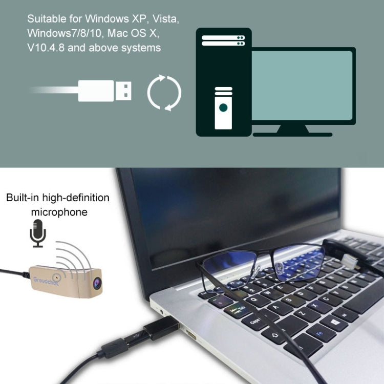Groudchat JP1DV1 1080P HD Smart USB Camera with Built-in Mic (Black & Gold)