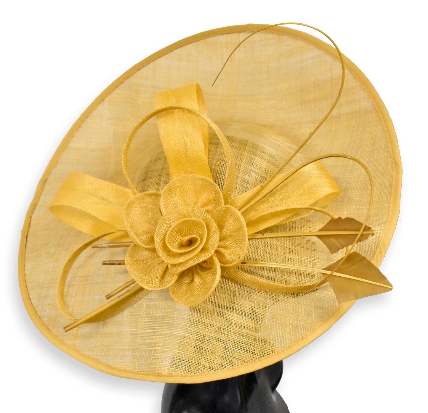 Mustard Gold 41cm Large SInamay Hatinator Disc Saucer Brim Hat Fascinator on Headband