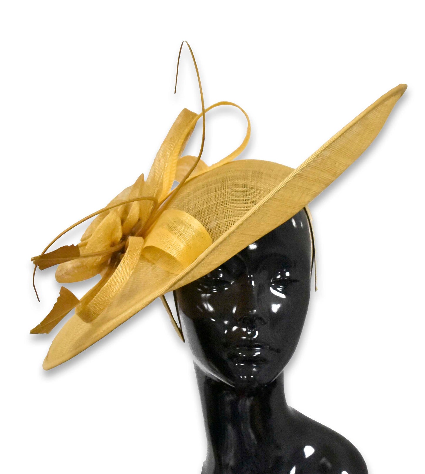 Mustard Gold Black 41cm Mix Large Sinamay Hatinator Disc Saucer Brim Hat Fascinator on Headband