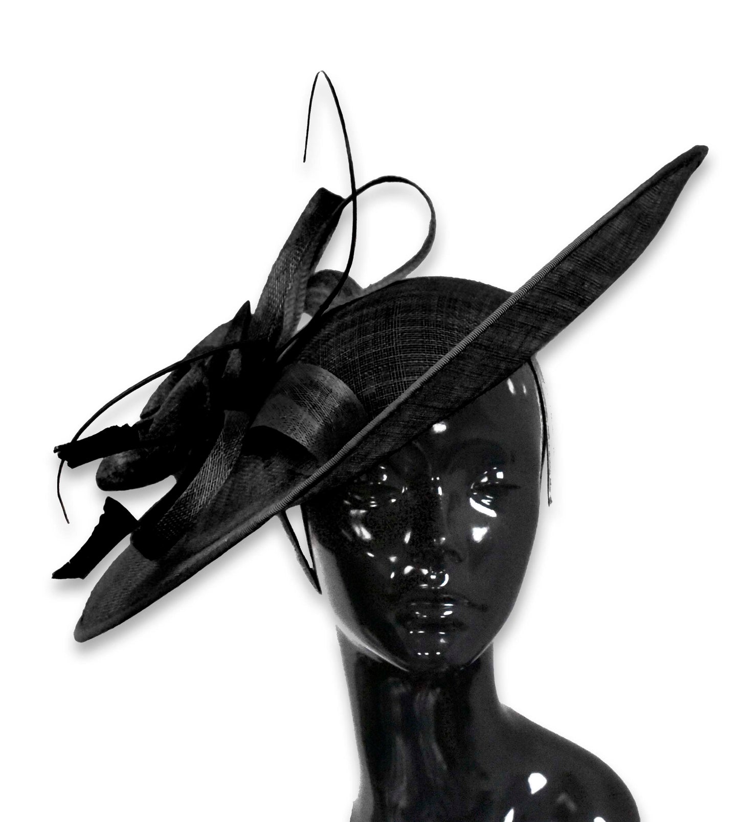 Black Mustard 41cm Mix Large Sinamay Hatinator Disc Saucer Brim Hat Fascinator on Headband