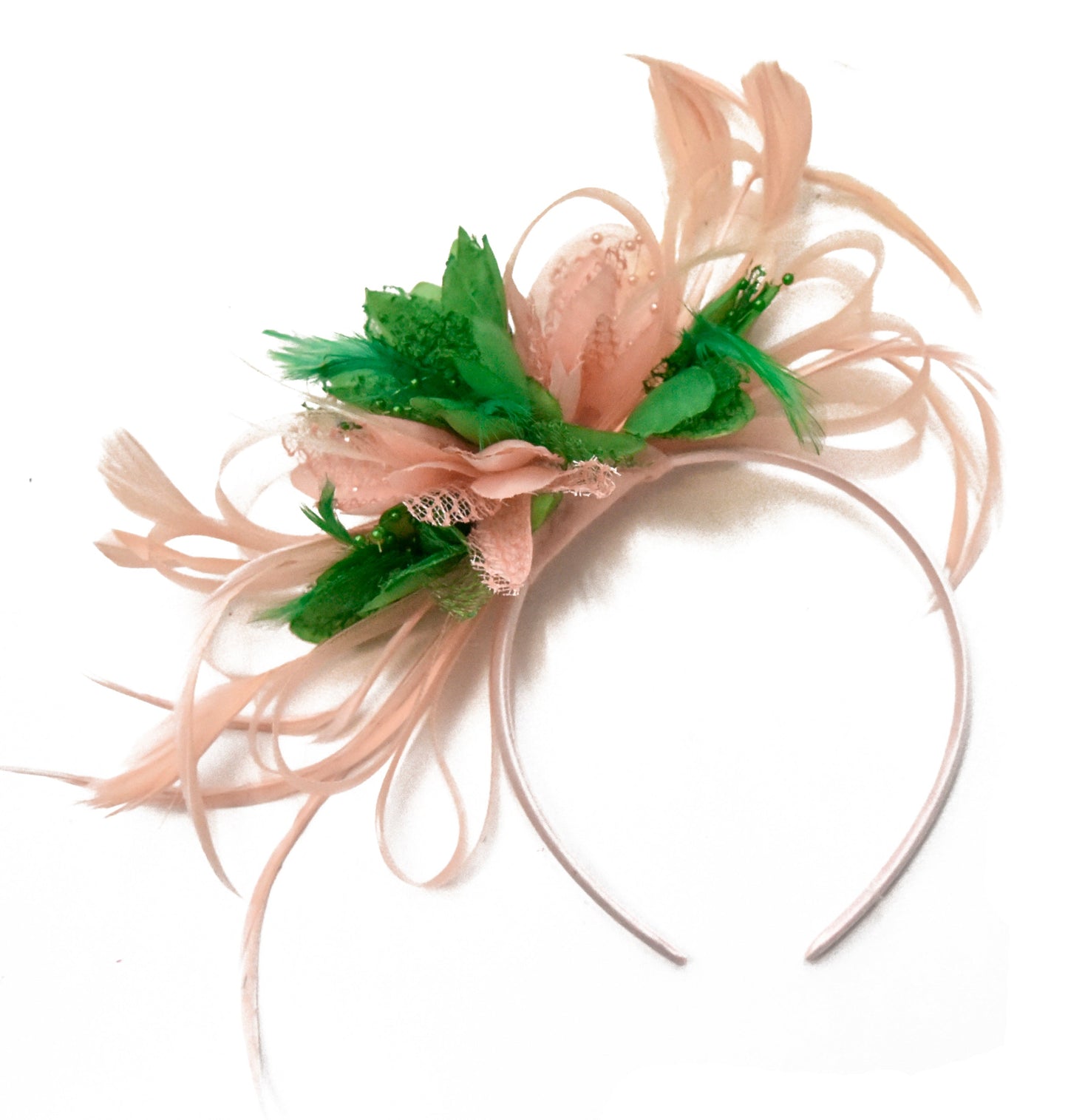 Caprilite Hoopmix - Nude Peach and Jade Green Fascinator on Headbandand
