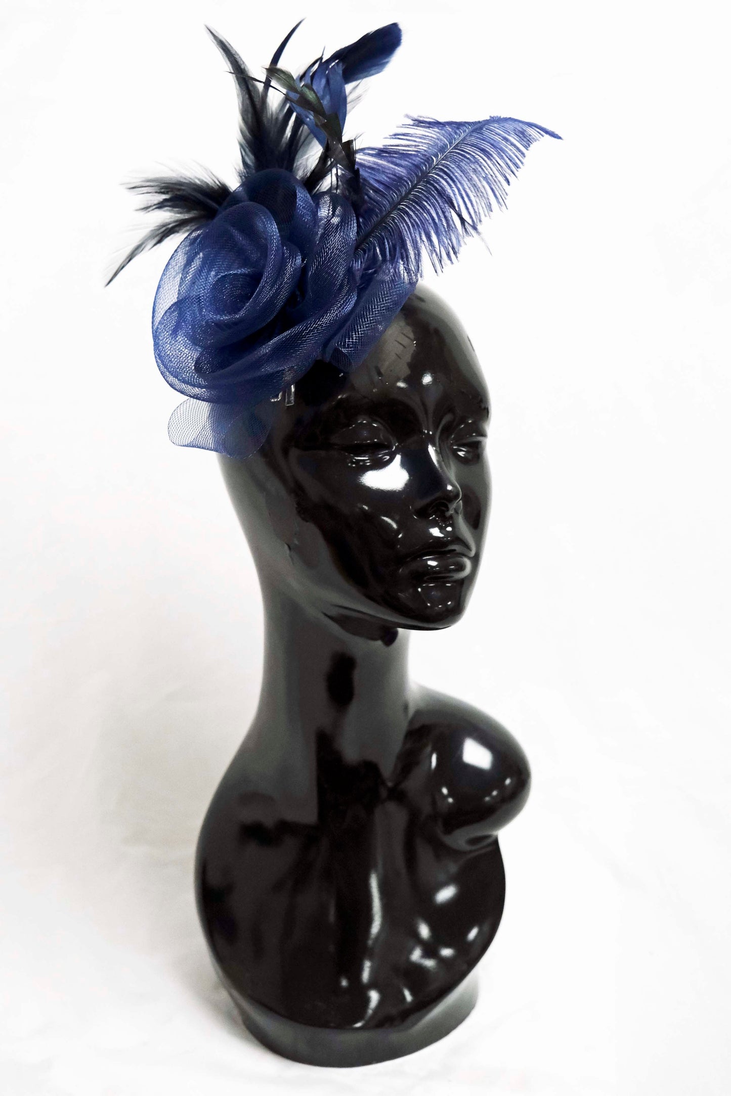 Navy Large Flower Fascinator Weddings Ascot Hatinator Races