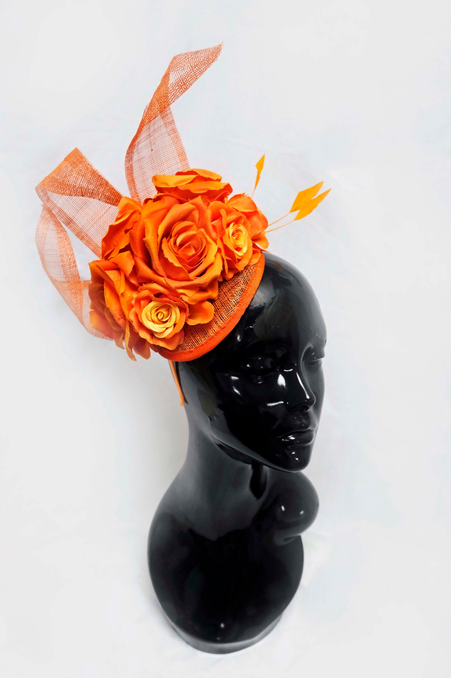 Orange Rose Sinamay Base Fascinator Weddings Ascot Hatinator Races
