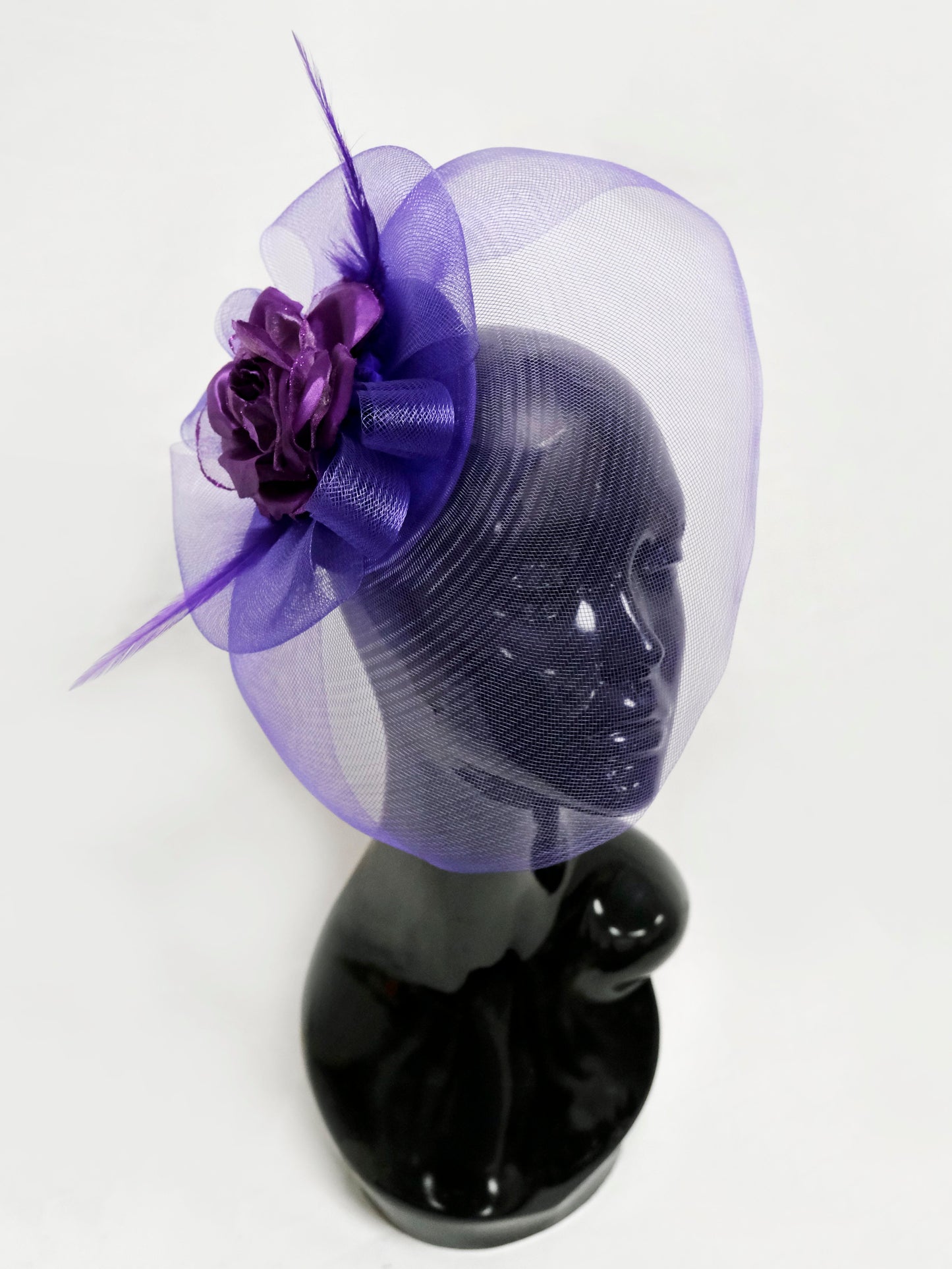 Dark Purple Net Veil Fascinator Weddings Ascot Hatinator Races