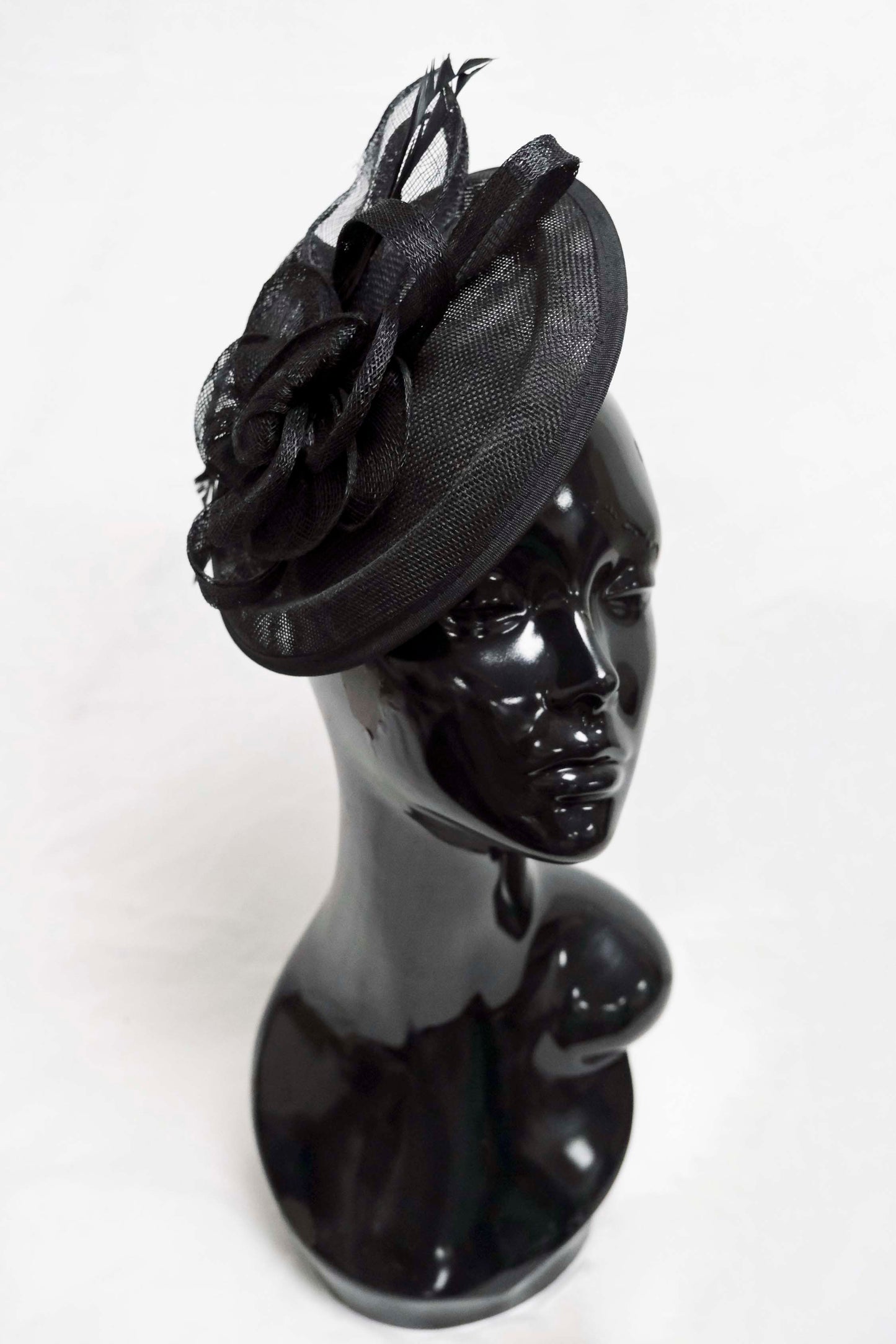 Black Round Sinamay Flower Fascinator Weddings Ascot Hatinator Races