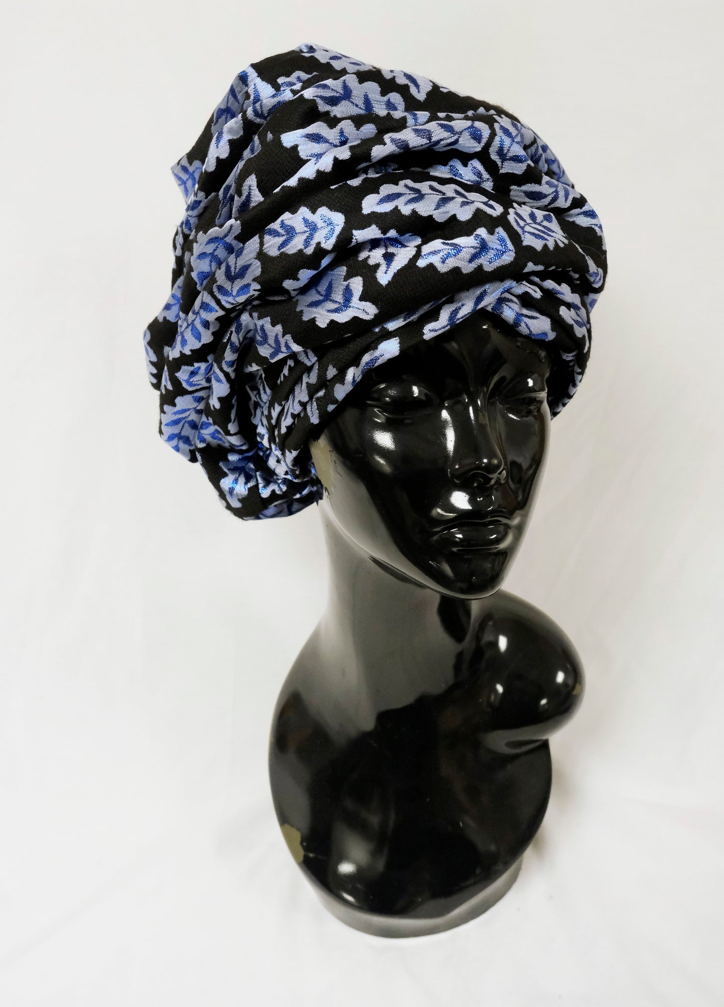 Black Head Wrap Navy Silver Print