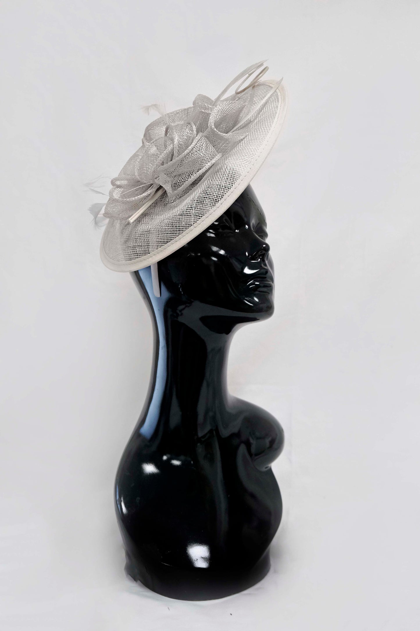 Silver Round Sinamay Flower Fascinator Weddings Ascot Hatinator Races