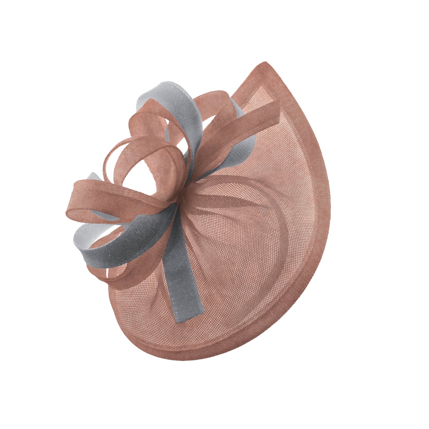 Caprilite Vegan MoonMix Hoop Fascinator Hat on Headband Wedding Ascot Races Bespoke Sinamay Disc - Dusty Pink Silver