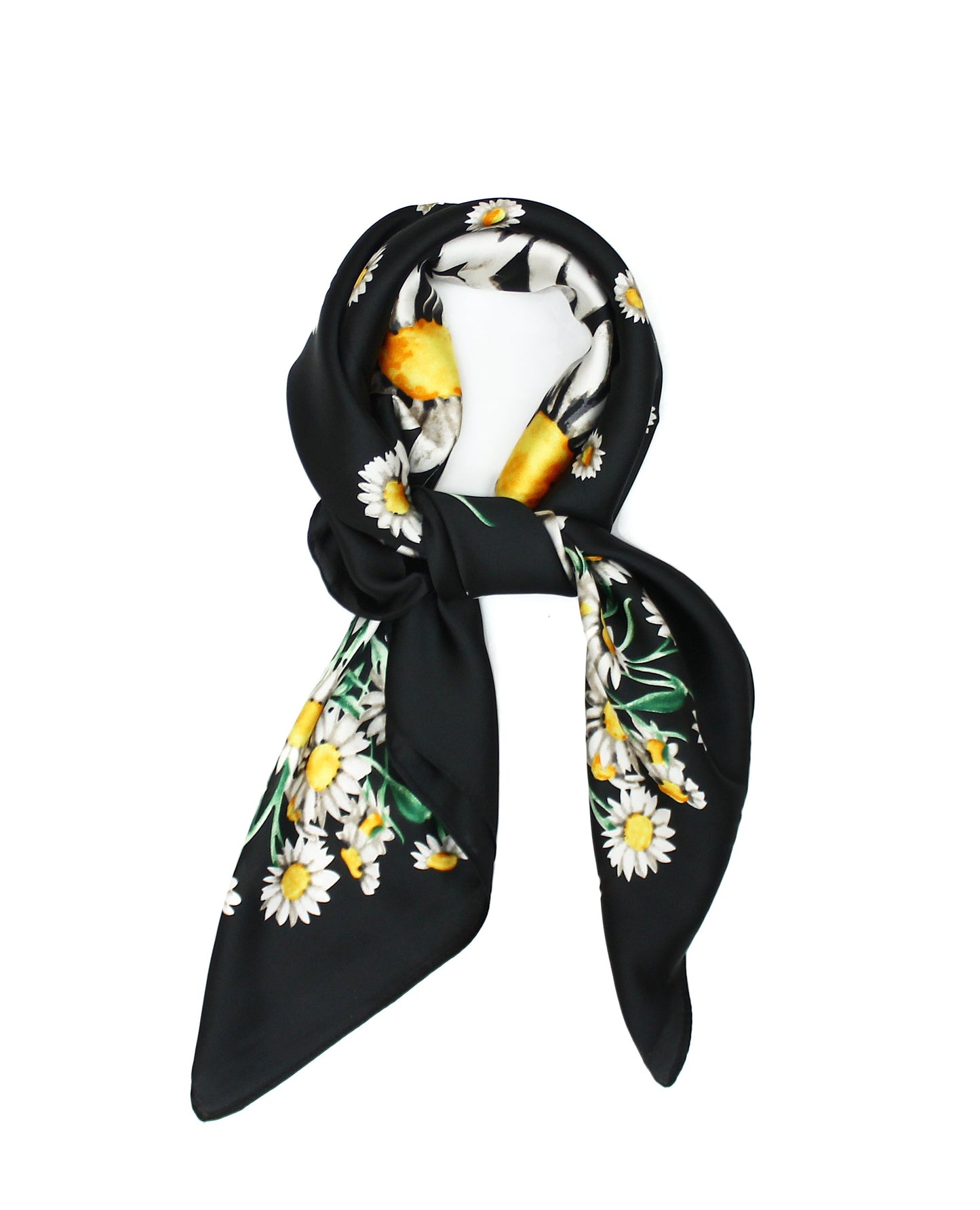 Black White Daisy Scarf Thin Silky Womens Summer Spring